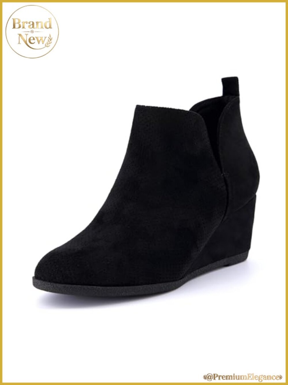Wedge Bootie Vegan Suede Slip-On Memory Foam Ankle Boot
